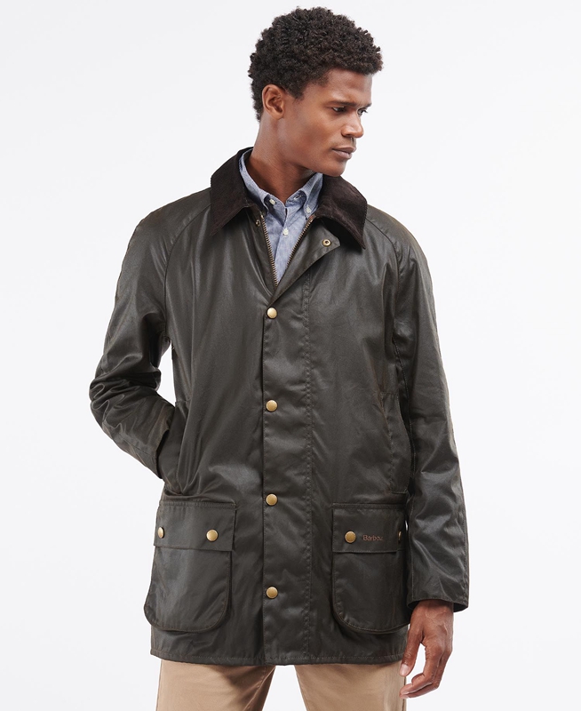 Men's Barbour Beausby Waxed Jackets Olive | KOEU-36028