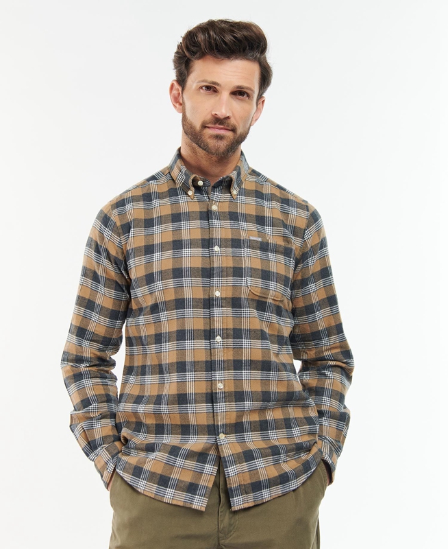 Men's Barbour Brockwell Tailored Fit Shirts Beige | TPXE-14028