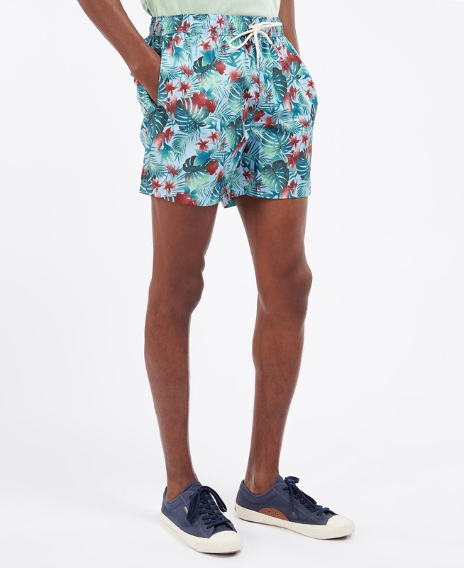 Men's Barbour Hawaiian Print Swim Pants Blue | EJCB-57692