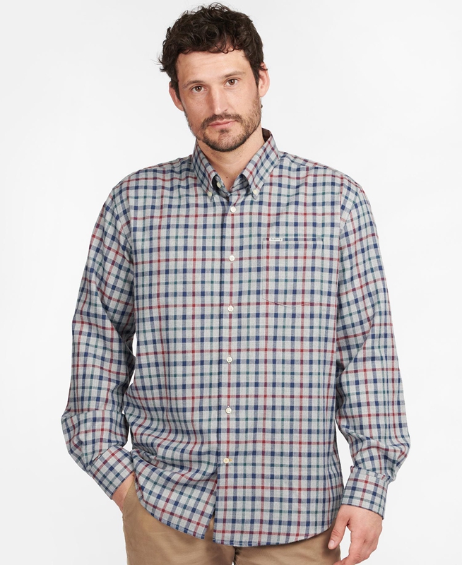 Men's Barbour Hemd Coll Thermo Shirts Grey | MZWY-72601