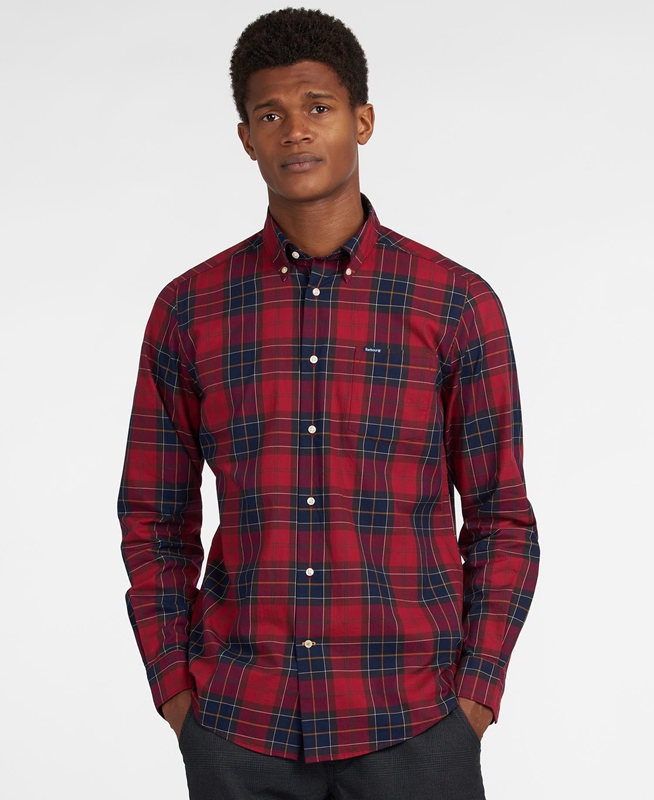 Men's Barbour Hemd Wetheram Tailored Shirts Red | XNMK-58437
