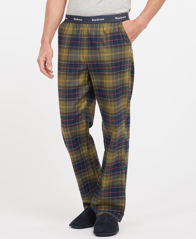 Men's Barbour Hose Glenn Tartan Pants Olive | ZQIM-63749