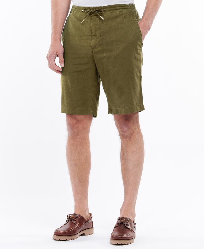 Men's Barbour Linen Cotton Mix Pants Green | GABP-23680