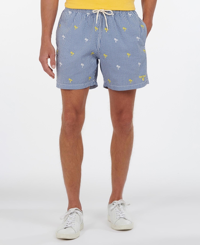 Men's Barbour Palm Stripe Swim Pants Navy | QLCU-18470