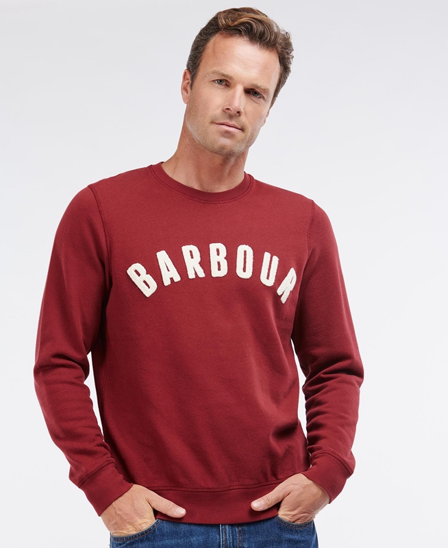 Men's Barbour Prep Logo Crew Sweatshirts Red | FGXO-43029