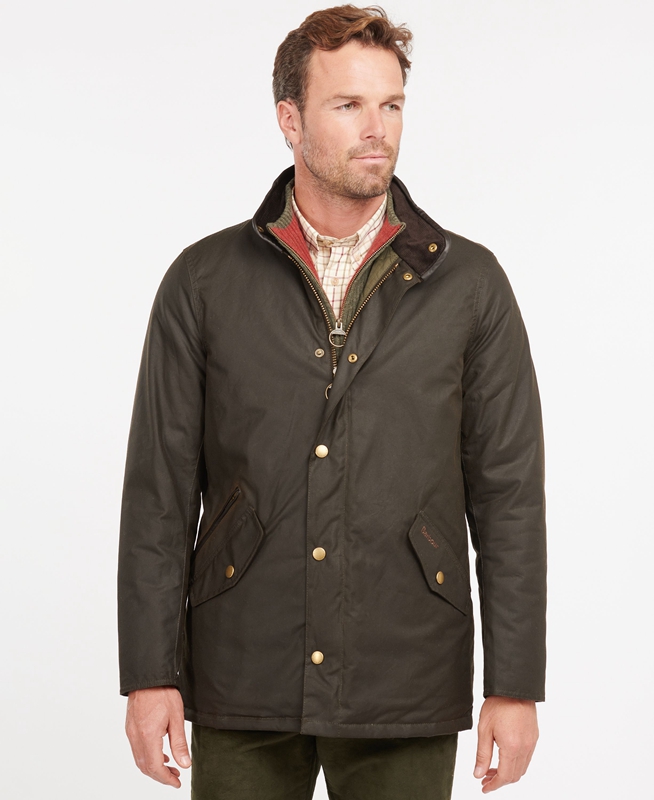 Men's Barbour Prestbury Waxed Jackets Olive | BKDE-60842