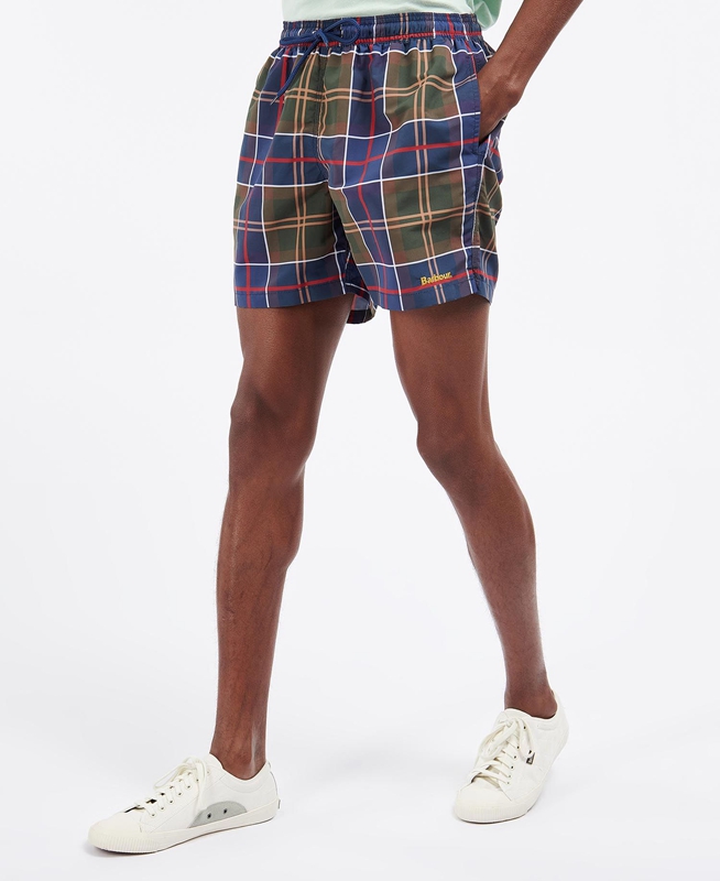 Men's Barbour Tartan Swim Pants Red | VGAP-31486