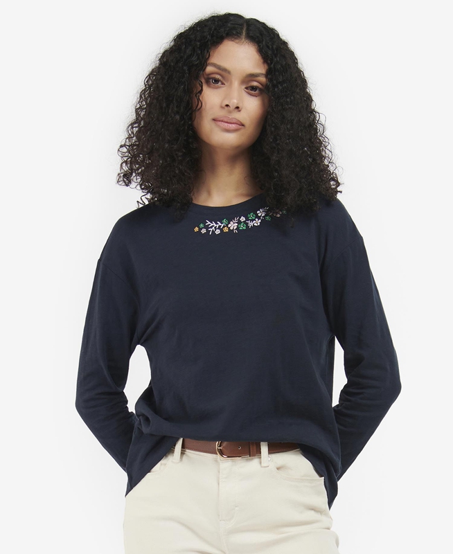 Women's Barbour Amberley T Shirts Navy | TZOA-87601