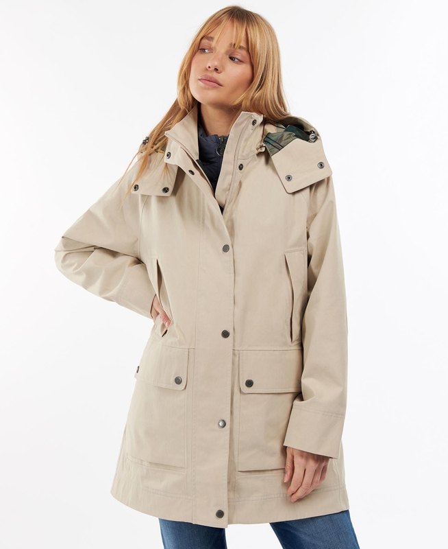 Women's Barbour Clary Waterproof Jackets Beige | BXFJ-52798