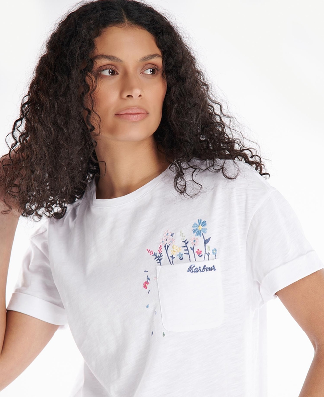 Women's Barbour Evergreen T Shirts White | WFRP-87263