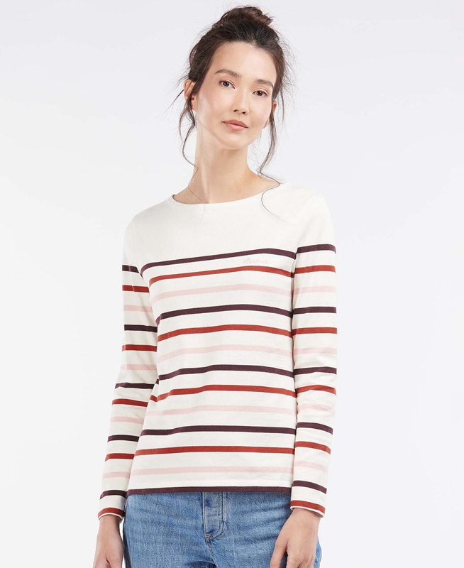 Women's Barbour Hawkins Top T Shirts Cream | HLEN-29178