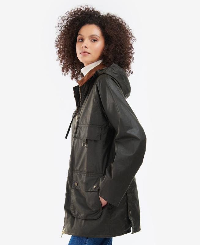 Women's Barbour Highclere Waxed Jackets Olive | BGIU-51704