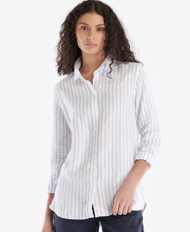 Women's Barbour Marine Shirts White | ONJP-67048