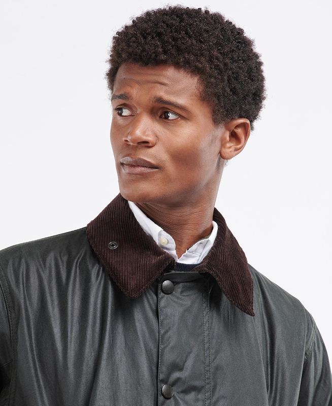Men's Barbour Border® Waxed Jackets Black | ZVRM-76329