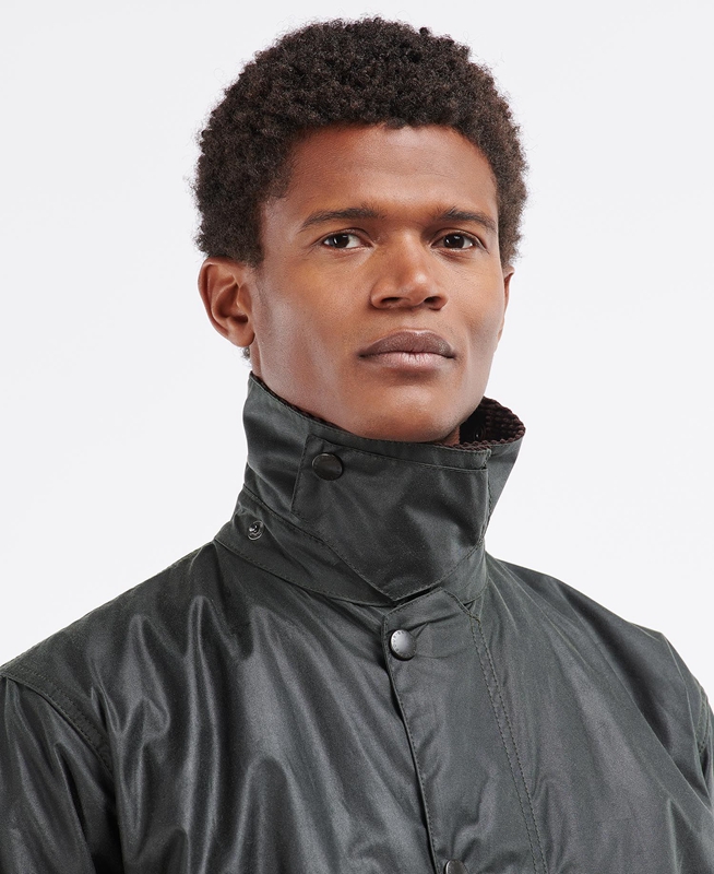 Men's Barbour Border® Waxed Jackets Black | ZVRM-76329