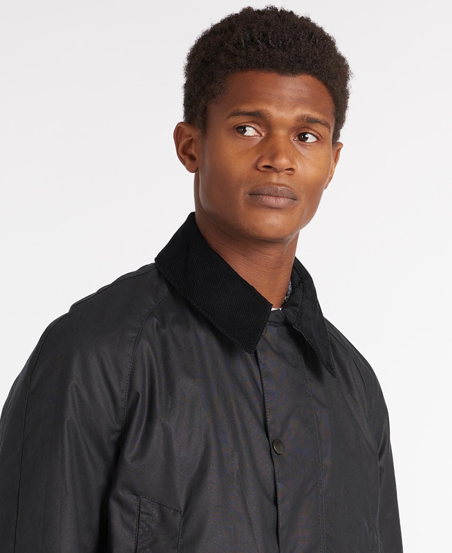 Men's Barbour Bristol Waxed Jackets Navy | NCWI-54128