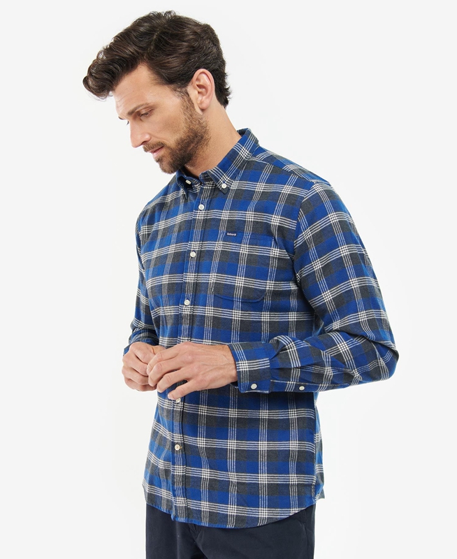 Men\'s Barbour Brockwell Tailored Fit Shirts Blue | YGWV-58769