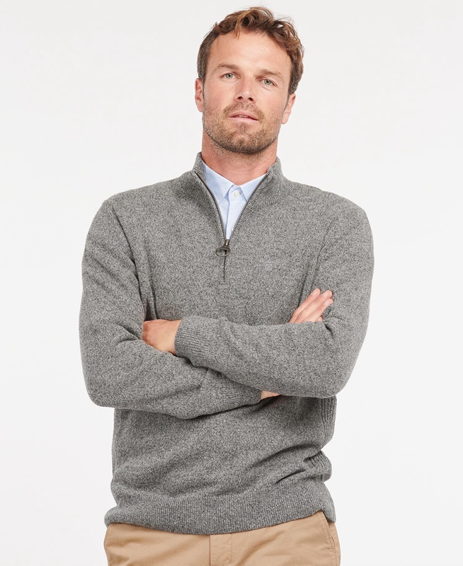 Men\'s Barbour Essential Tisbury Half Zip Sweaters Grey | HRYW-74203