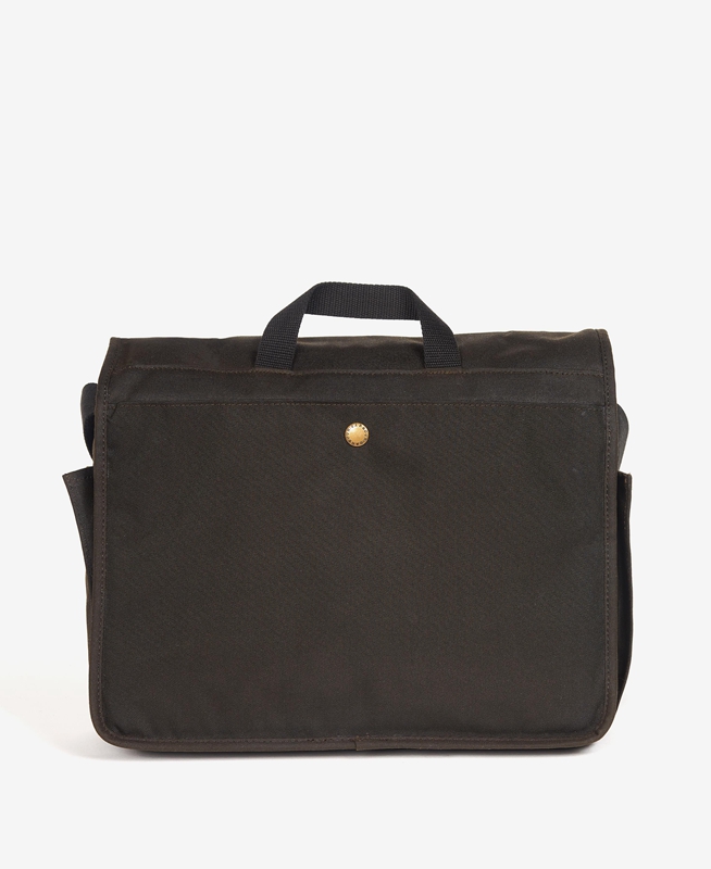 Men's Barbour Essential Wax Messenger Bags Olive | TMDG-35948