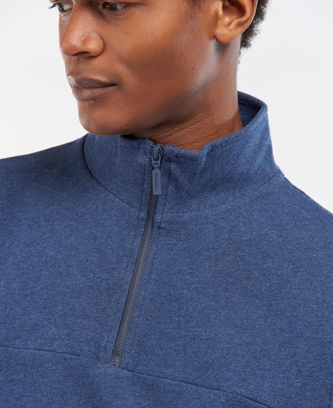 Men's Barbour Explorer Shotley Half Zip Sweatshirts Blue | WLOB-01782