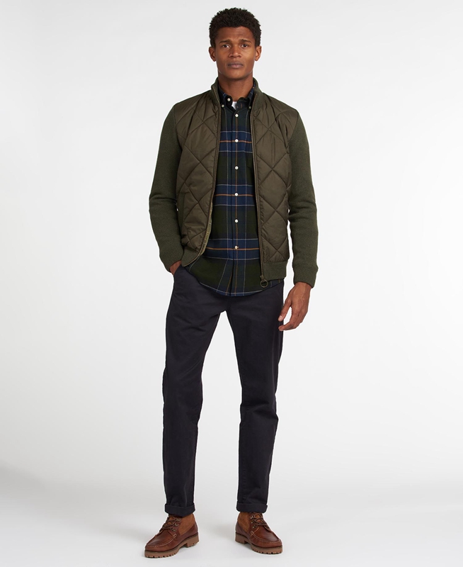 Men's Barbour Jacke Arch Diamond Quilt Knit Sweaters Olive | CLHZ-64973