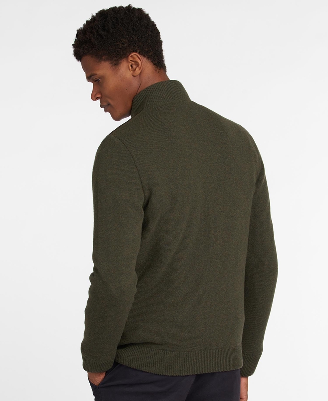 Men's Barbour Jacke Arch Diamond Quilt Knit Sweaters Olive | CLHZ-64973