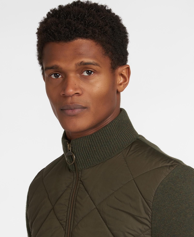 Men's Barbour Jacke Arch Diamond Quilt Knit Sweaters Olive | CLHZ-64973