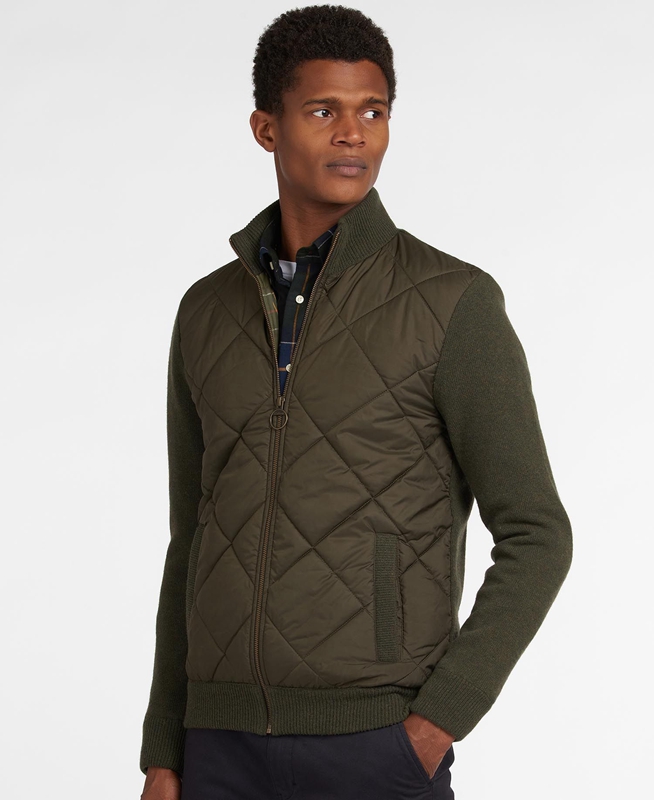 Men\'s Barbour Jacke Arch Diamond Quilt Knit Sweaters Olive | CLHZ-64973
