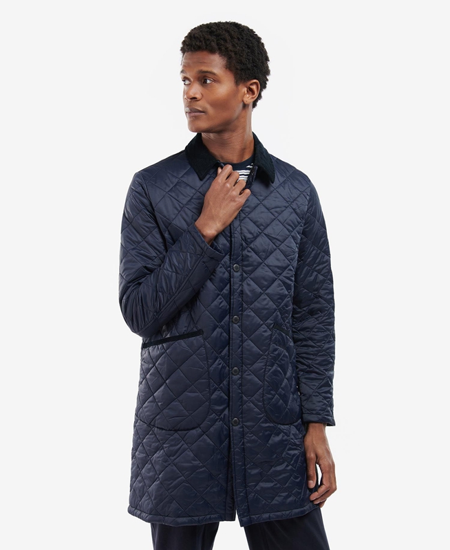 Men\'s Barbour Long Liddesdale Quilted Jackets Navy | YUJW-12083