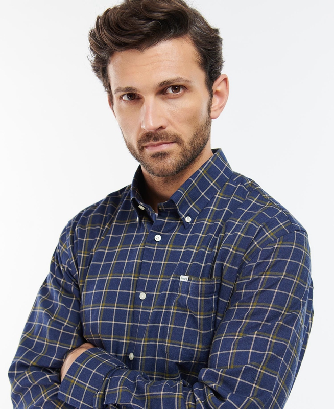 Men's Barbour Pelton Regular Shirts Navy | PYSJ-61593