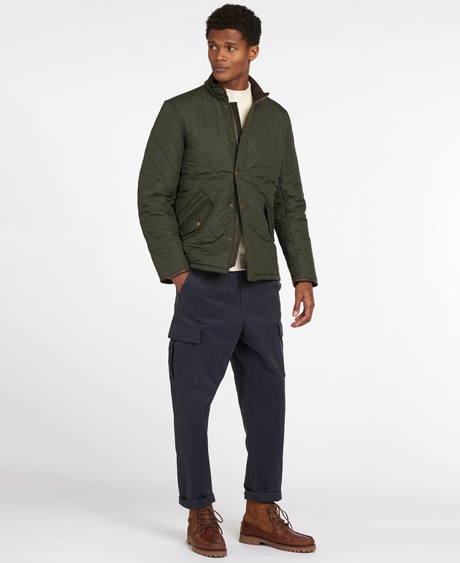 Men's Barbour Powell Quilted Jackets Olive | MXIS-96350
