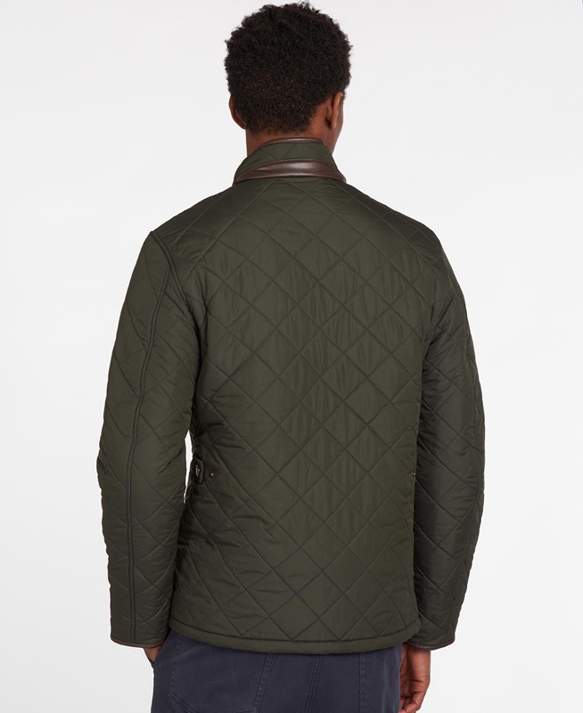 Men's Barbour Powell Quilted Jackets Olive | MXIS-96350