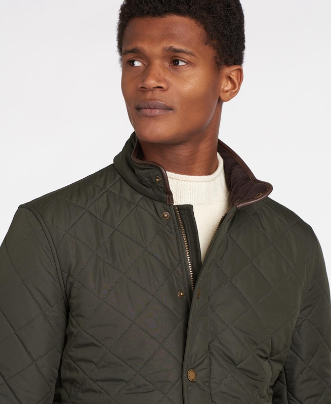 Men's Barbour Powell Quilted Jackets Olive | MXIS-96350