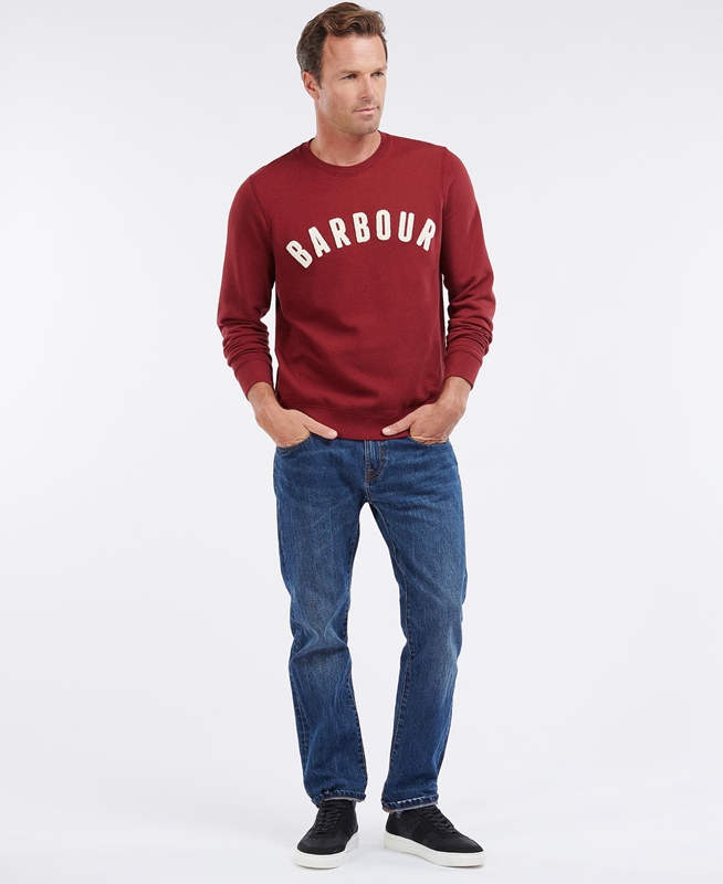 Men's Barbour Prep Logo Crew Sweatshirts Red | FGXO-43029