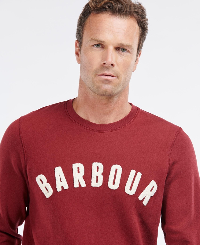 Men's Barbour Prep Logo Crew Sweatshirts Red | FGXO-43029