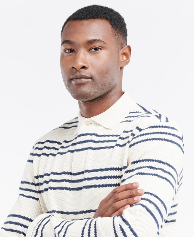 Men's Barbour Rake Striped Sweatshirts Beige | ZDTB-05329