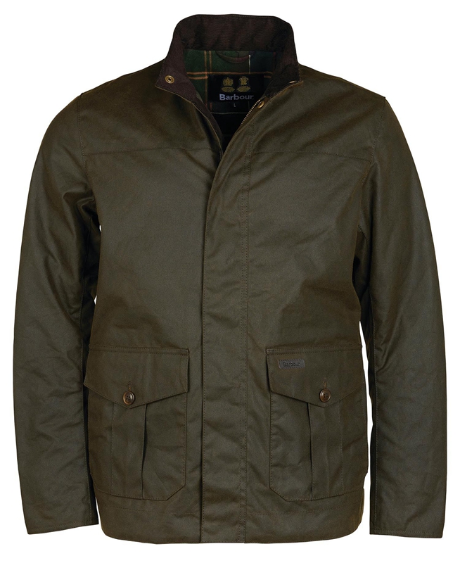 Men's Barbour Sheldon Waxed Jackets Olive | BTYG-06941
