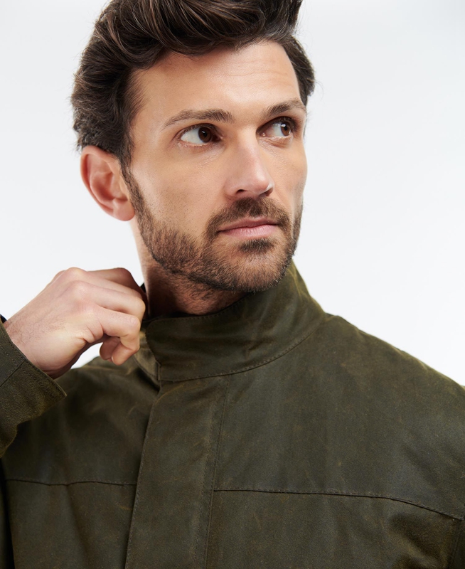 Men's Barbour Sheldon Waxed Jackets Olive | BTYG-06941