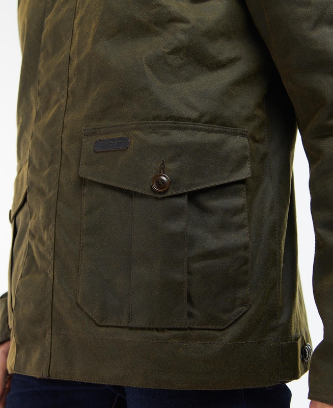 Men's Barbour Sheldon Waxed Jackets Olive | BTYG-06941