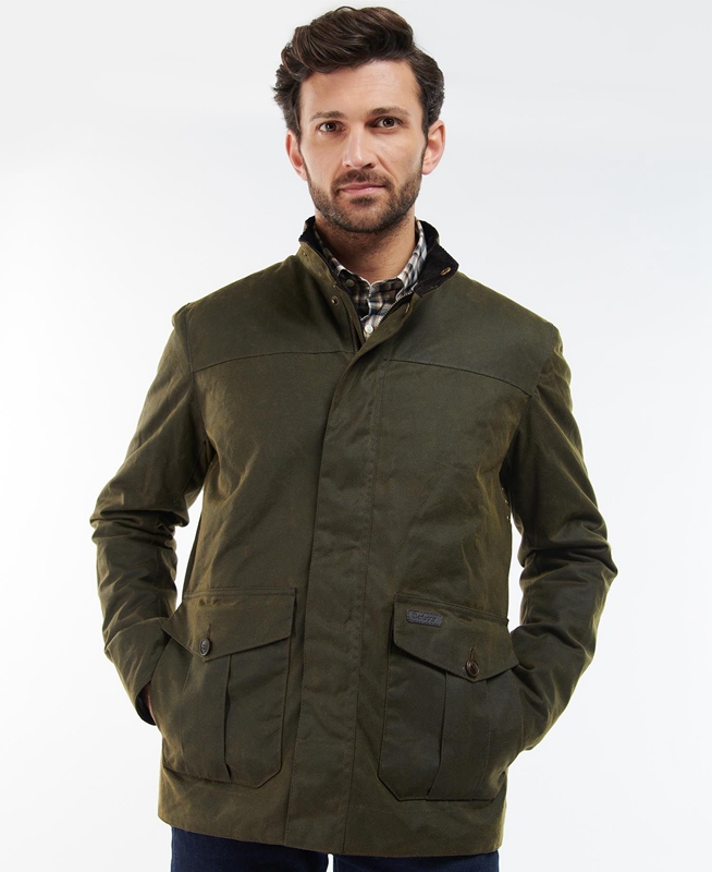 Men\'s Barbour Sheldon Waxed Jackets Olive | BTYG-06941