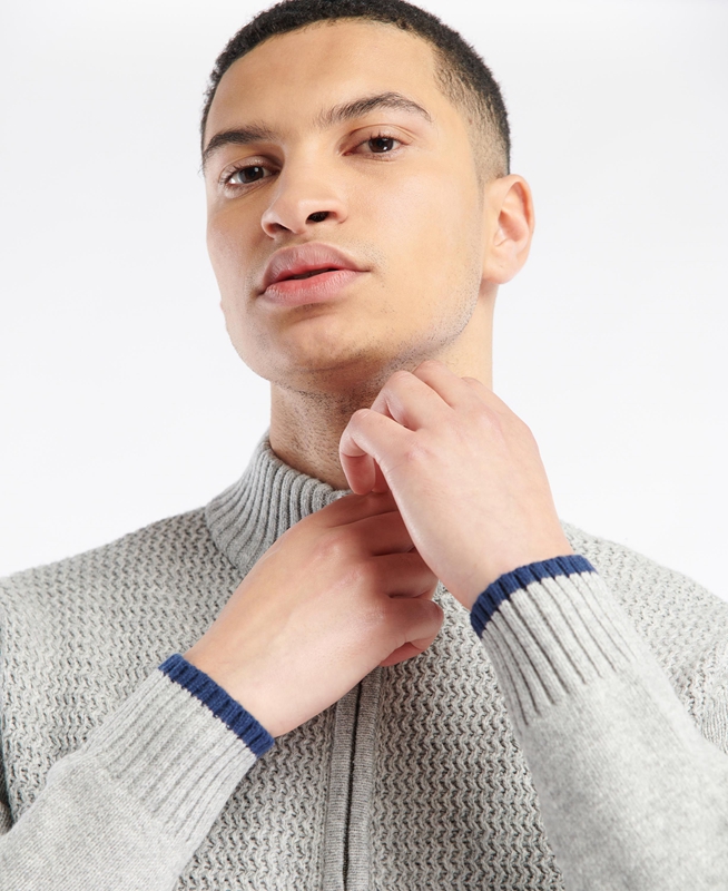 Men's Barbour Shoal Half Zip Sweaters Grey | BKQN-18076