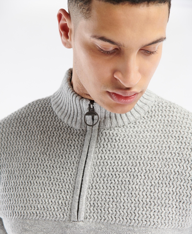 Men's Barbour Shoal Half Zip Sweaters Grey | BKQN-18076