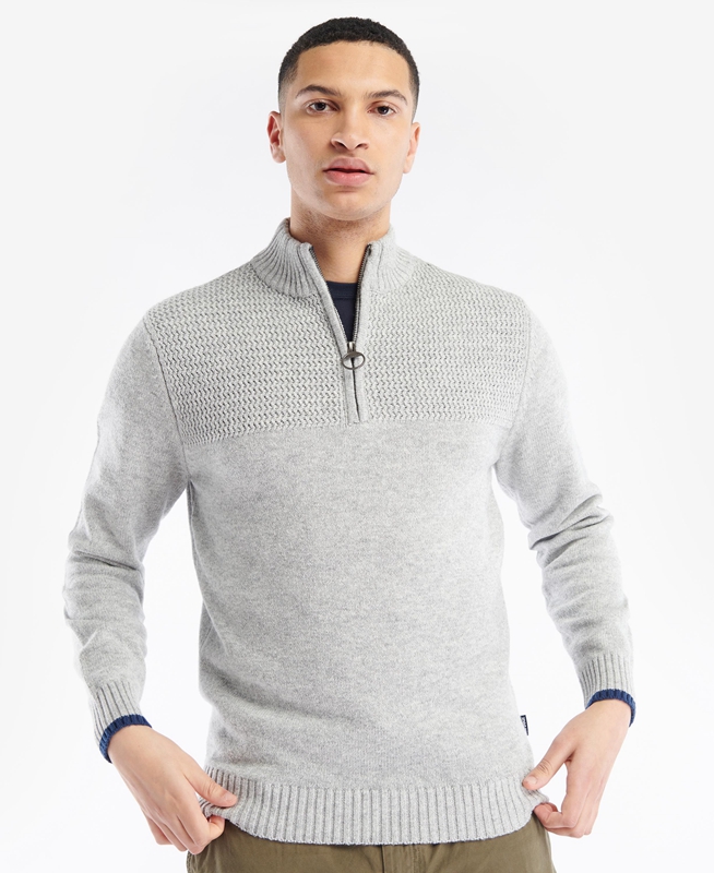 Men\'s Barbour Shoal Half Zip Sweaters Grey | BKQN-18076