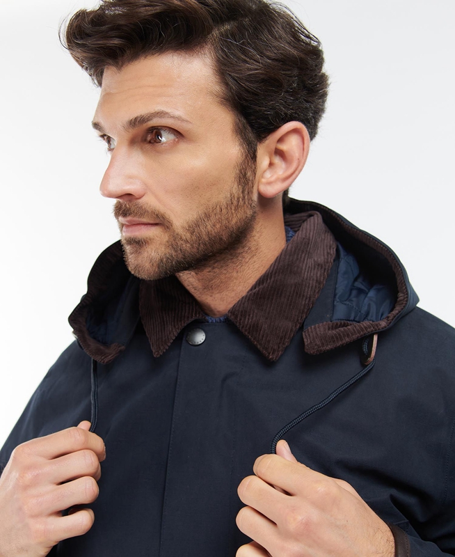 Men's Barbour Wallace Waterproof Jackets Navy | BUTK-49816