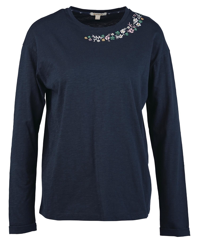 Women's Barbour Amberley T Shirts Navy | TZOA-87601