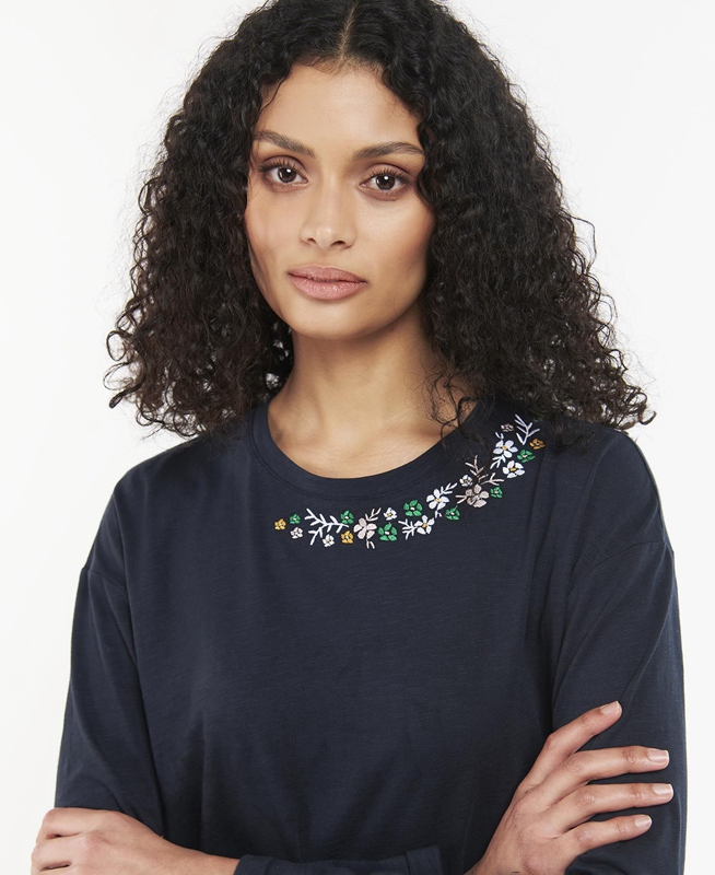 Women's Barbour Amberley T Shirts Navy | TZOA-87601