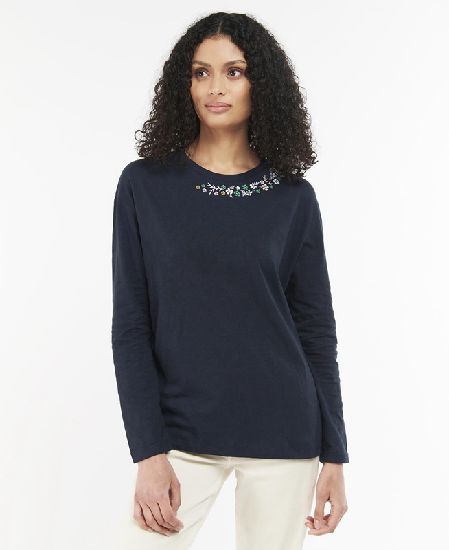 Women's Barbour Amberley T Shirts Navy | TZOA-87601