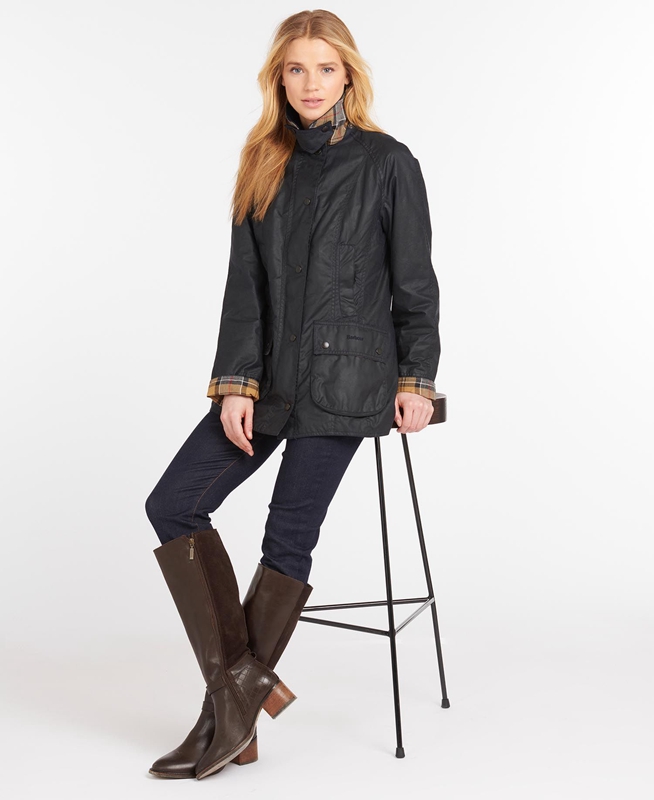 Women's Barbour Beadnell® Waxed Jackets Navy | MOAP-84620