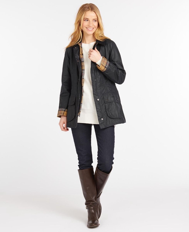Women's Barbour Beadnell® Waxed Jackets Navy | MOAP-84620