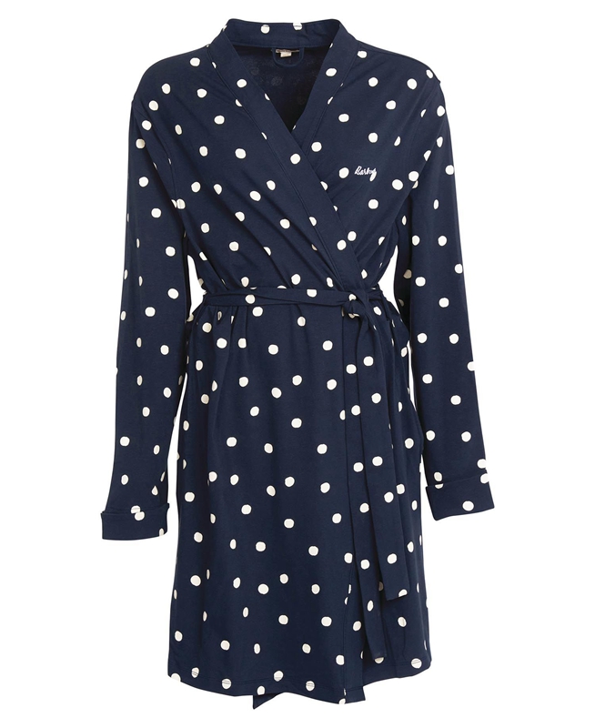 Women's Barbour Dotty Robe Nightwear Navy | BRZK-80975